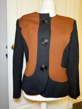 Herbert Grossman Sak’s 5th Ave Vintage Black & Brown Colorblock Blazer Sz 14 USA